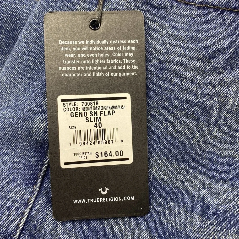 True Religion Jeans Mens 38 Blue Geno Slim Straight Whiskered Y2K Streetwear